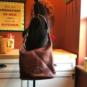 Fossil brown leather bucket purse